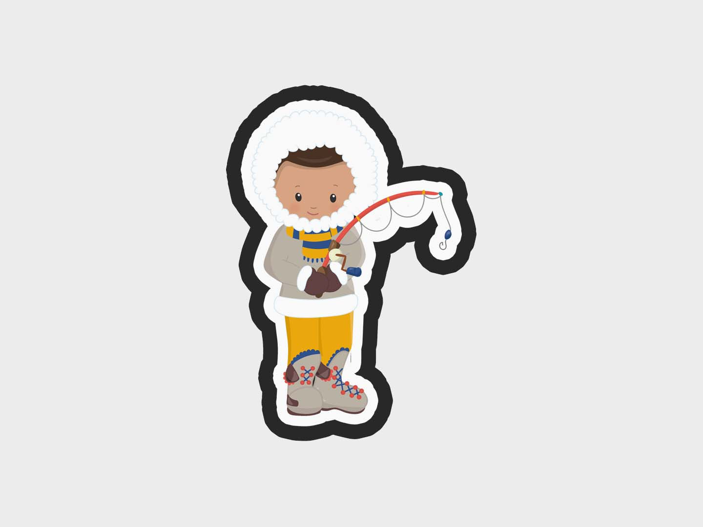 Eskimo Kids Boy Standing Fishing Cookie Cutter Files